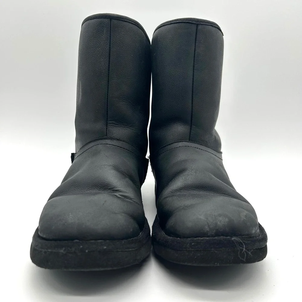 UGG Australia Mariana Boots Womens 6 Black Leather Shearling Lined Rear Lace‎ Up